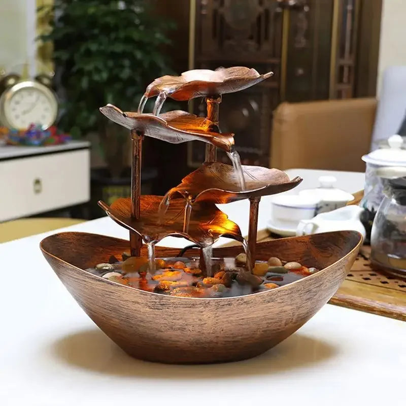 Fonte Decorativa de Mesa com Cascata Lótus Led Bomba Usb