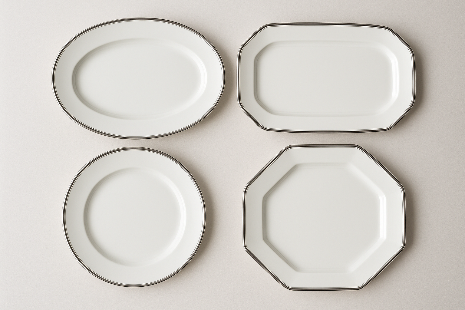 Conjunto 4 Travessas Porcelana Platina - Servir Premium